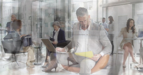 Image of busy city street over businessman