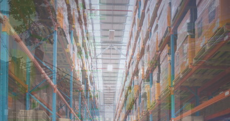 Image of financial data processing over warehouse