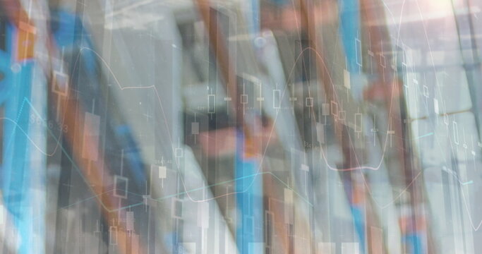 Image of financial data processing over warehouse