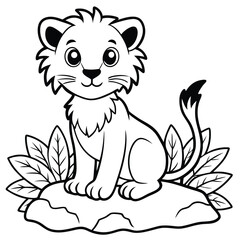 Cute  Lion baby cartoon animal vector illustration coloring page