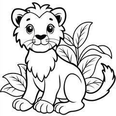 Cute  Lion baby cartoon animal vector illustration coloring page