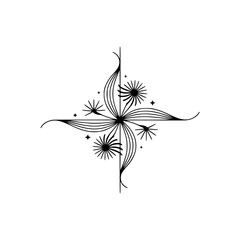Minimalist Geometric Floral Starburst Design in Black and White