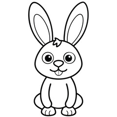 Cute pink cartoon bunny with big ears and a carrot is a happy easter holiday illustration of a baby animal coloring page