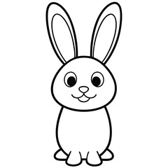 Cute pink cartoon bunny with big ears and a carrot is a happy easter holiday illustration of a baby animal coloring page