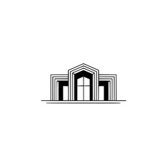Minimalist Architectural Icon - Modern Building, Clean Line Art on White