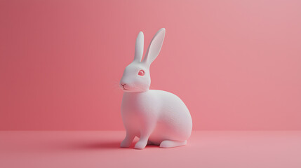 Obraz premium Minimalist Bunny: A striking studio shot of a pristine, white bunny figurine against a smooth, delicate pink background. Clean lines and vibrant colors merge for a minimalist presentation.