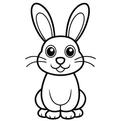 Cute pink cartoon bunny with big ears and a carrot is a happy easter holiday illustration of a baby animal coloring page