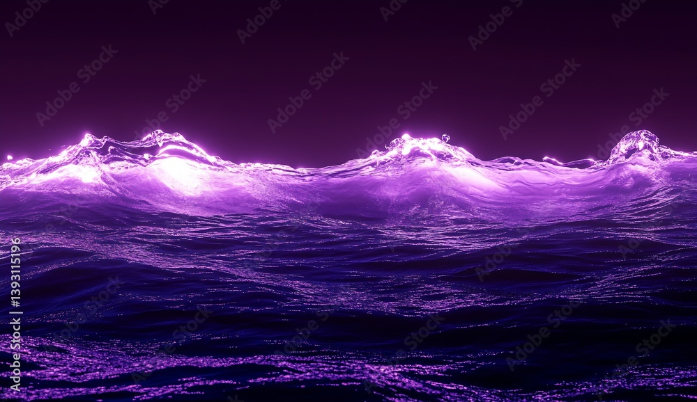 Poster vibrant purple ocean waves with textured foam against a dark background : generative ai