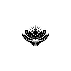 Minimalist Lotus Flower with Sunburst: Black and White Vector