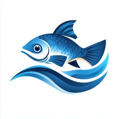Fototapeta premium Blue fish swimming gracefully through stylized waves in an artistic representation