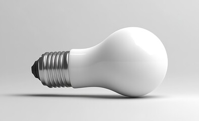 Elegant White Light Bulb Laying on a Soft Gray Background Reflecting Natural Lighting Ideas and Innovation Concept Photography : Generative AI