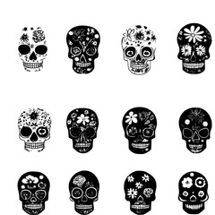 Obraz premium Pattern of Skulls with flowers vector icons, Skulls with flowers tiled design