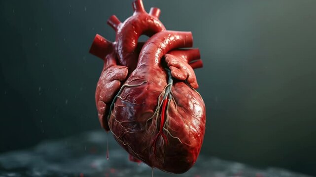 Red heart anatomy 3d illustration model. Human organ. Cardiology system concept. Heartbeat pulse. Realistic venous life system. Modern 3d graphic illustration. Medical health care. Medicine cardiogram