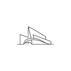 Modern Architecture Icon: Minimalist Black Line Art on White Background
