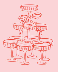 Martini tower whimsical celebration wedding illustration.