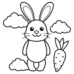 Adorable Bunny and Carrot Coloring Page | Cute Rabbit Line Art