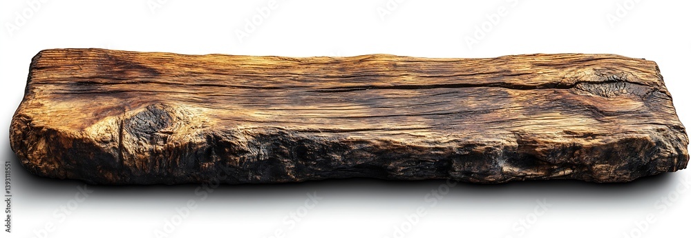 Leinwandbilder Rustic Wooden Plank Isolated on White Background Natural Texture for Product Mockups and Design Elements Adds Warmth : Generative AI