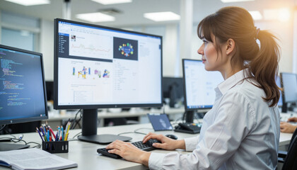 Woman working on computer in modern office