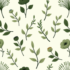 Spring Floral Seamless Pattern, abstract seamless pattern with flowers and branches, background graphic design print vector illustration, vintage colors.