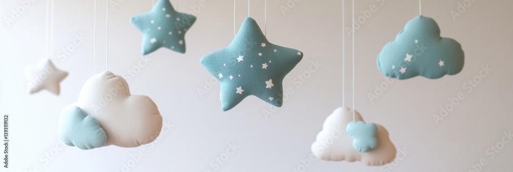 Aufkleber Delicate stars and clouds hanging from invisible strings for soft nursery decor