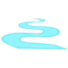 Winding blue river. Vector landscape illustration.