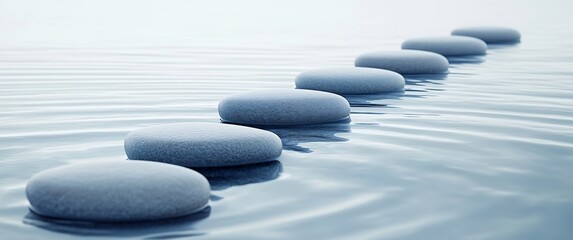 Zen Stepping Stones in Calm Water Peaceful Balance Meditation Concept for Wellness Harmony Serenity and Growth : Generative AI