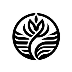 Abstract Flower Logo Design in a Circle - Black and White Minimalist Style