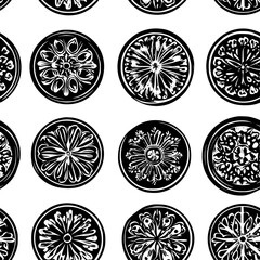 Pattern of Rose windows vector icons, Rose windows tiled design