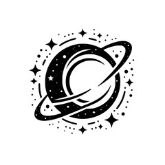 Cosmic Silhouette: Black & White Planet Design, Space Icon