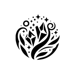 Abstract Geometric Diamond Logo in Circle, Black & White, Elegant