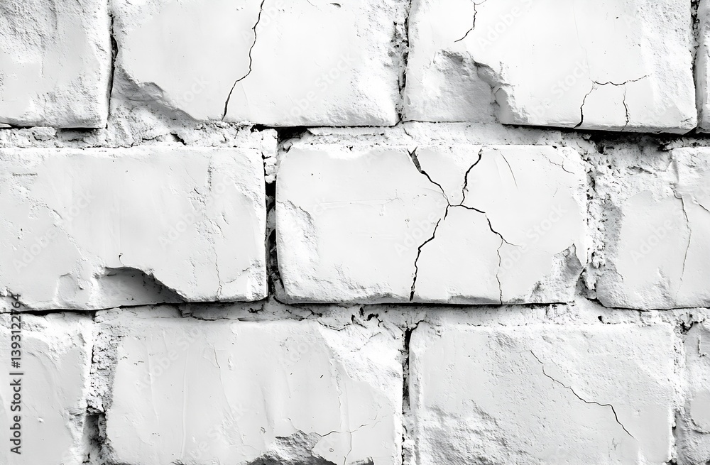 Leinwandbilder Rustic White Brick Wall Texture Background with Cracks and Imperfections Perfect for Textures and Mockups : Generative AI