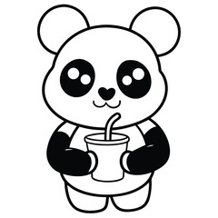 Cute cartoon panda bear character with a cup of tea colring page