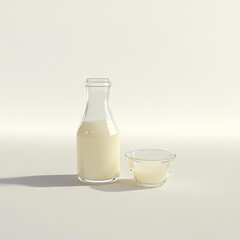Glass milk bottle and bowl