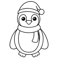 Cartoon vector art drawing of a funny smiling cat character with a christmas hat isolated in black