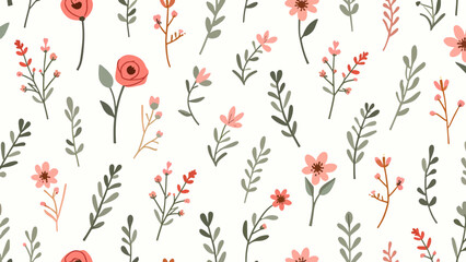 Seamless floral pattern, seamless pattern with poppies, Seamless floral pattern, Floral colorful seamless Pattern. Hand drawn Flowers and branches in Scandinavian style. Spring summer plants botanic