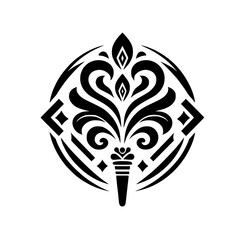 Black & White Ornamental Design: Geometric Floral Emblem