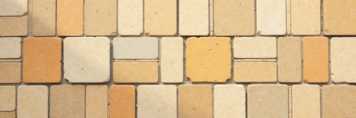 Fototapeta premium Warm beige mosaic tile street pavement Abstract stone texture background , sunlight, mosaic, design
