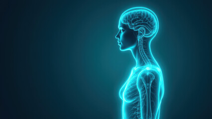 Vagus Nerve Stimulation - An anatomical representation of a person with highlighted vns system against dark background.
