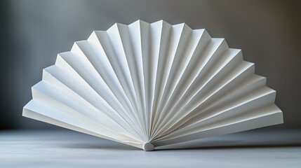 Origami Fan Radiating White Harmony Paper Art Craft and Geometric Pleats Simplicity Beauty of excellence.