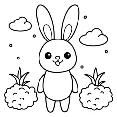Adorable Bunny and Carrot Coloring Page | Cute Rabbit Line Art