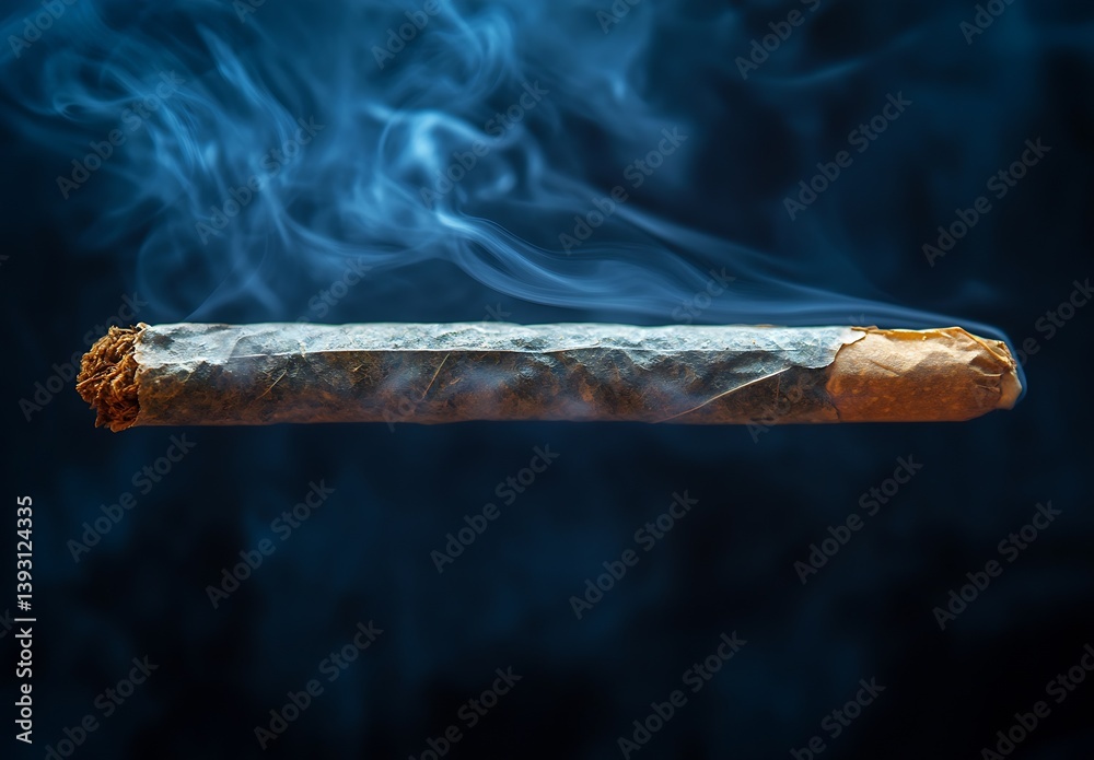 Leinwandbilder dense rolled cigar with smoky backdrop creating a captivating visual of relaxation and enjoyment : g