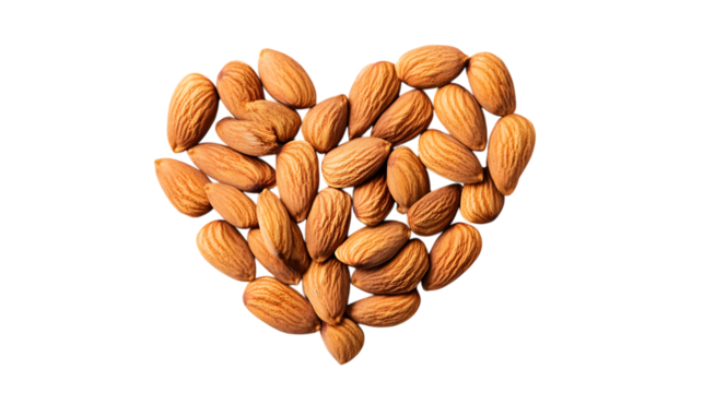 Almond shaped like a heart, isolated on white background