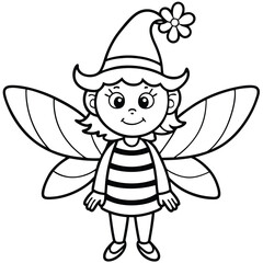 Cute cartoon angel child with pink wings and a flower in a fantasy illustration