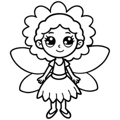 Cute cartoon angel child with wings flying, a vector illustration of love and magic coloring page