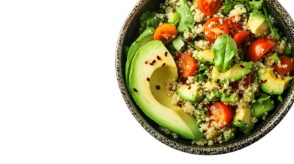 Avocado and quinoa salad on a white background