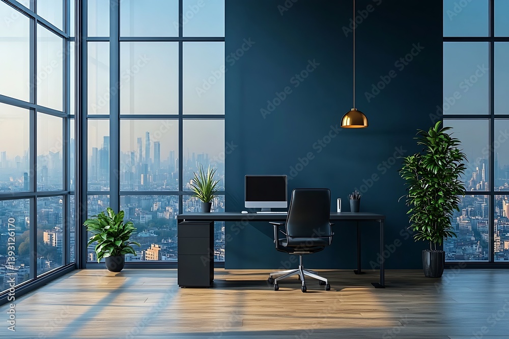 Poster modern office interior with city view and natural light productivity and design concepts : generativ