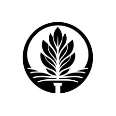 Minimalist Leaf Emblem in Circle, Black & White Vector Design