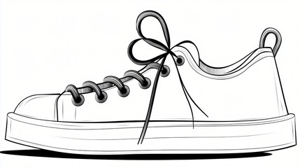 Simplistic Canvas Shoe Illustration Black and White Design Tied Laces with Bow Aesthetic of excellence.
