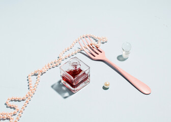 Abstract, feminine, pastel composition with retro elements