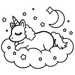 Cute cartoon baby cat and mouse illustration design with pink floral pattern on a happy sky cloud art coloring page